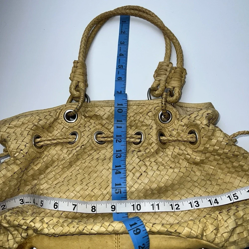 Elliott Lucca Woven Leather Yellow Magnetic Closure Handbag